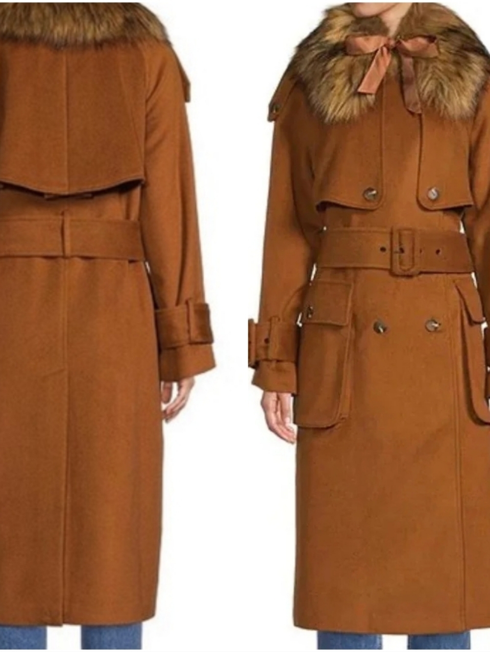 Antonio Melani Courtney Grow Out Wool Fux Fur trench Coat Women Size: 12